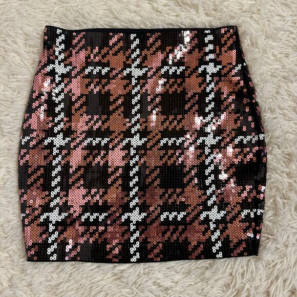 Express Sequin Mini Skirt Pink Black Sz XXS NWT - Picture 2 of 6